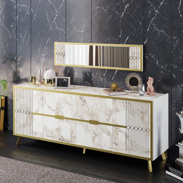 Hanah Home Frida - Consola Blanca con Espejo